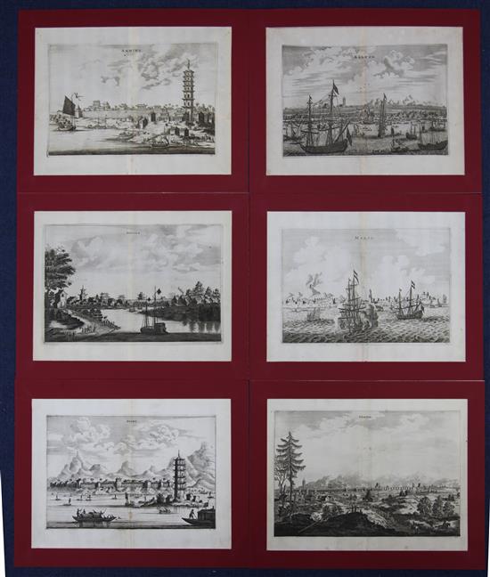 Twenty nine engraved views of Chinese cities and ports by Michiel Cnobbert, Antwerp, c.1666, plates 20 x 31.5cm